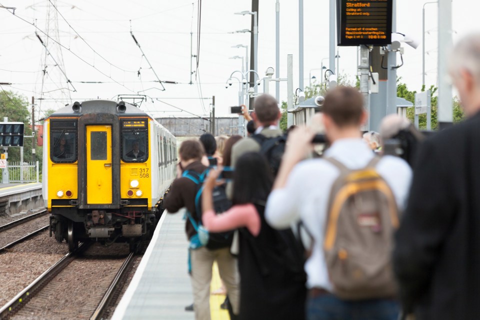 The first Abellio Greater Anglia train arrives at Lea Bridge on May 16. NETWORK RAIL.