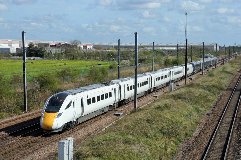 IEP 800003 leads 800004 through Marholm, near Peterborough. JOHN RUDD.