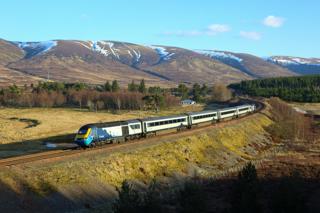 Just how good a journey experience do HSTs still offer? On March 26 2022, 43021 leads 43124 at Dalwhinnie with the 1508 Glasgow Queen Street to Inverness. JAMIE SQUIBBS.