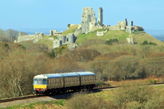 A Class 117 on the Swanage Railway near Corfe Castle