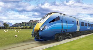 Artist's impression of a Class 222 in Lumo colours. LUMO.