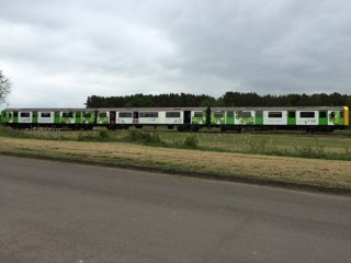 The prototype D-Train runs as a three-car unit at Long Marston on May 25. VIVARAIL.