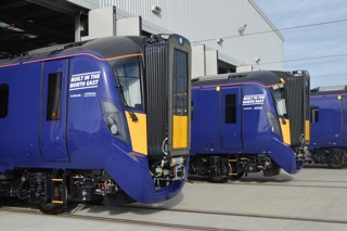 385004 (left) and 385103 (right) at Newton Aycliffe on October 12. RICHARD CLINNICK.
