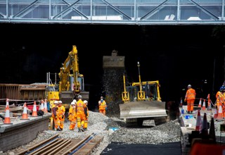 Track laying at Glasgow Queen Street on June 3. NETWORK RAIL.