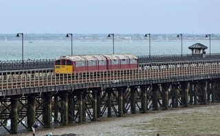 Class 483, 483004, heads along Ryde Pier forming 20918 Shanklin-Ryde Pier Head on July 15. CHRIS WILSON.