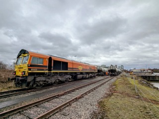 Freightliner 66623 at Weaste after bringing a cement train from Tunstead. FREIGHTLINER.