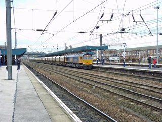 GB Railfreight 66711 at Doncaster on October 23 2014. RICHARD CLINNICK.