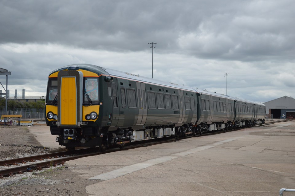 A GWR Electrostar at Derby Litchurch Lane on July 29 2016. RICHARD CLINNICK.