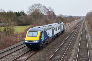 The first refurbished ScotRail HST powers cars, 43033 and 43148, pass Trowell Junction on February 13. STEVE DONALD.