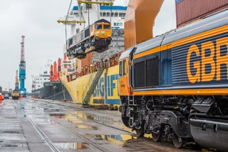 Class 66s being unloaded at Newport Docks on February 13. JACK BOSKETT.