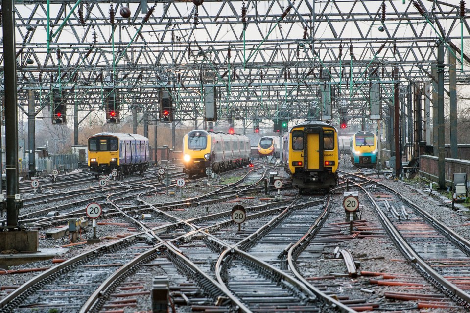 Five trains from four operators at Manchester Piccadilly. JACK BOSKETT/RAIL REVIEW.