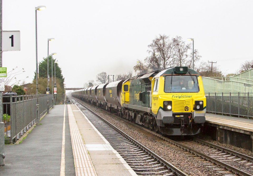 Freightliner 70001 at Ashchurch. JOHN STRETTON.