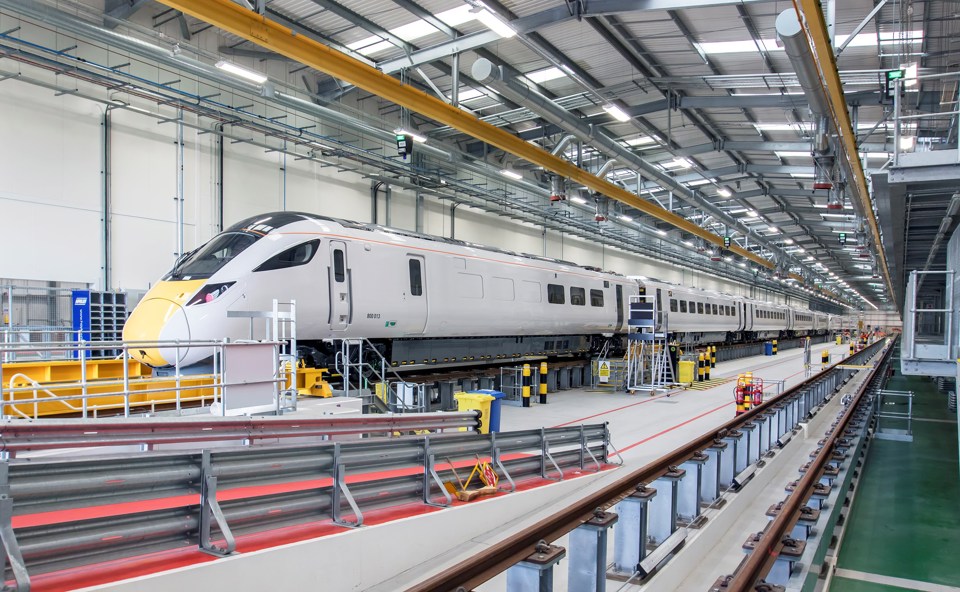Safely inside its home, 800013 stands inside Hitachi Rail Europe’s Stoke Gifford depot, near Bristol, on June 6. Post-Brexit, the rail industry will be an economic anchor the Rail Delivery Group Chairman Chris Burchell says, with 24,000 jobs to be created in two years. Many are in engineering at facilites such as this new depot. JOHN STRETTON. 