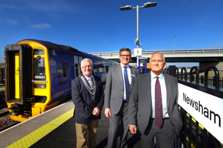 From left: Chairman of Northumberland County Council John Beynon; Regional Director for Northern Jason Wade; and Northumberland County Council Leader Glen Sanderson at Newsham station. NORTHUMBERLAND COUNTY COUNCIL.