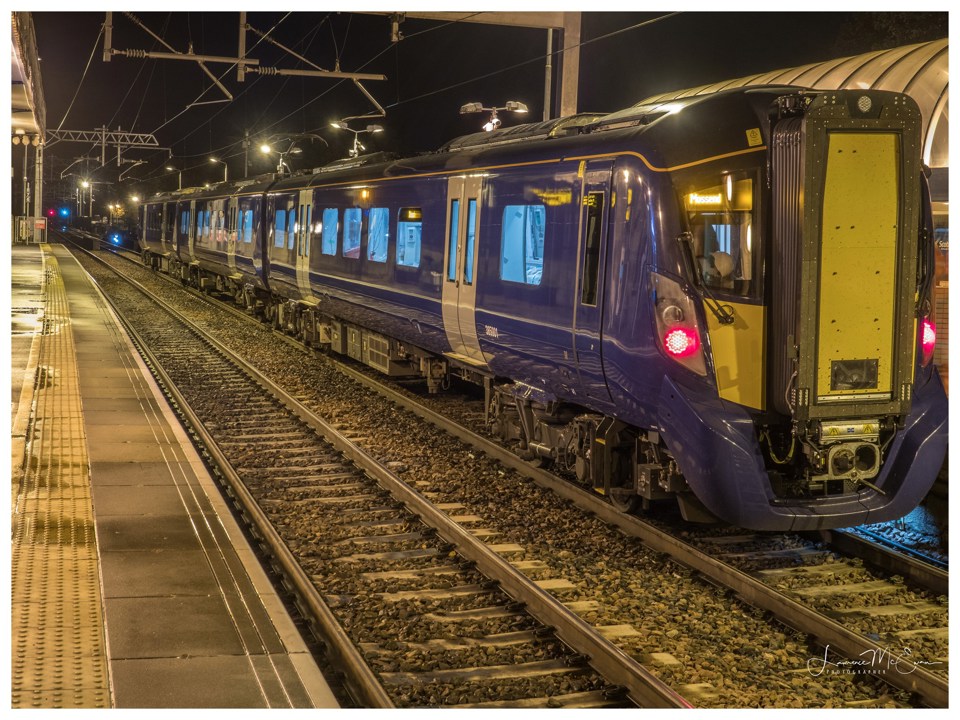 ScotRail 385001 at Linlithgow on October 18. SCOTRAIL.