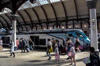 Passengers at York train station 