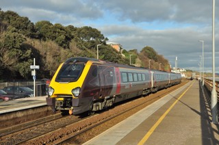 Recently reformed CrossCountry 221144 departs Dawlish on January 26 with the 1404 Paignton-Manchester Piccadilly. 100 metres of the sea wall collapsed just beyond the station, and now almost four years later the Government is being accused of gambling with the region’s economy due to the lack of a permanent solution to the railway’s resilience. DAVID HUNT.