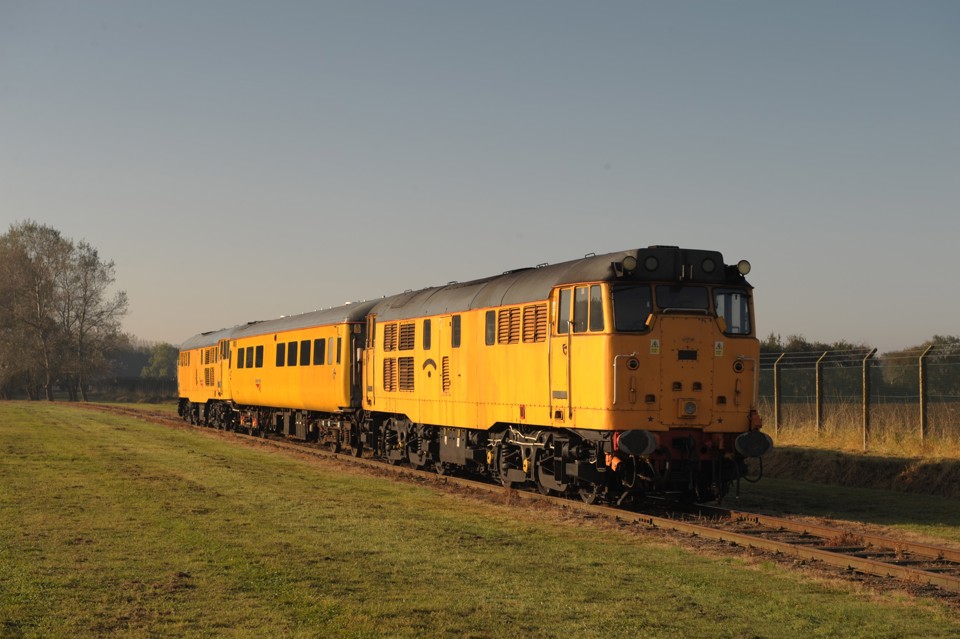 Network Rail 31602 Driver Dave Green stands on a Network Rail test train on the Long Marston test loop on February 5 2007. Another NR ‘31’ is on the rear. Hitachi and Bombardier have submiited plans that would use the loop and create jobs by using the site as a test facility. JACK BOSKETT.