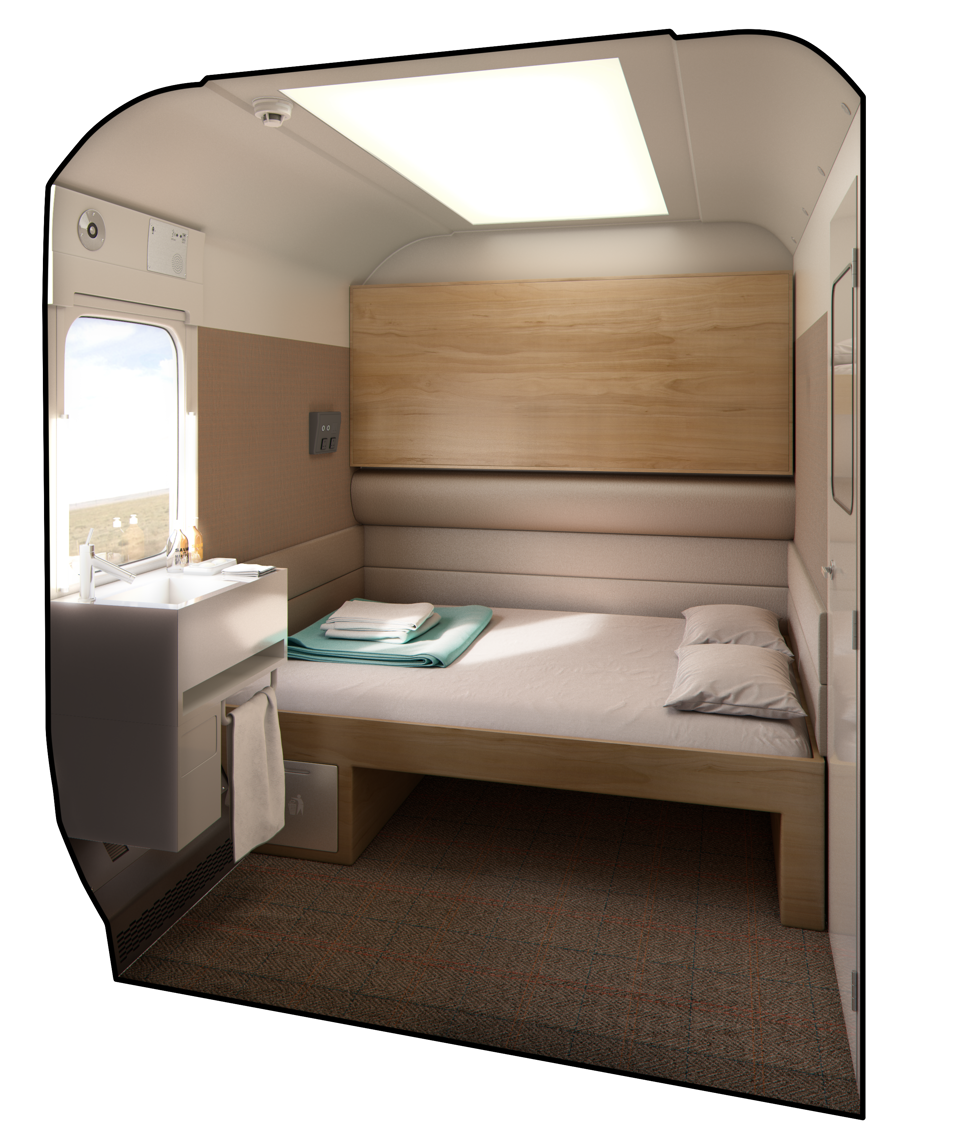 Interior of the Caledonian Sleeper Mk 5 double berth. CALEDONIAN SLEEPER. 