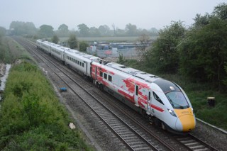 21 Class 801 electric multiple units being built by Hitachi Rail Europe for the Great Western Main Line will now be delivered as bi-mode trains, rather than as EMUs due to delays with electrifrication. Initially Great Western Railway will take delivery of 36 bi-mode Class 800s, and on May 17, 80002 passes Hay Lane, near Swindon at around 0530 in the morning. This was the first time an Intercity Express Programme train had operated under its own diesel power this far west. STEVE KING.