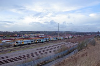 Looking north across Toton Yard and depot on January 16, towards the A52 road bridge in the distance. The sidings will be lifted and depot moved to make way for the new East Midlands Hub station. PAUL ROBERTSON.