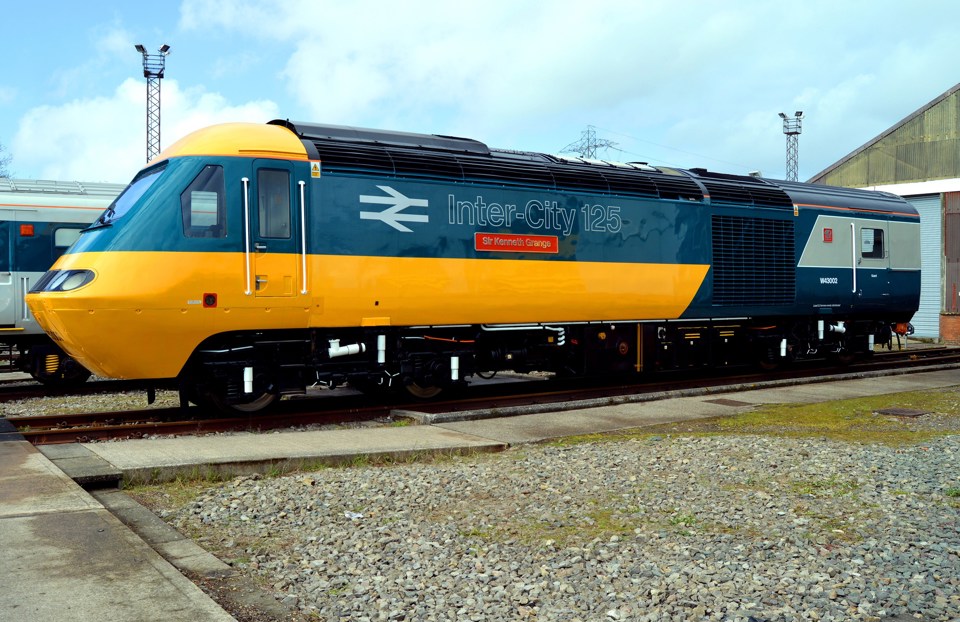 Displaying its ‘Flying Banana’ original IC125 livery, the first-built production series High Speed Train power 43002 Sir Kenneth Grange stands at St Philips Marsh on May 2. DARREN FORD. 
