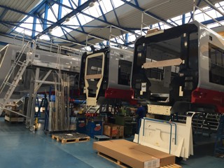 Class 755 bi-mode vehicles under construction in Bussnang, Switzerland. GREATER ANGLIA.