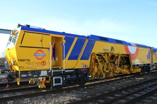 One of London Underground’s two brand new £3.5 million B45 Matisa Tamper units stands at Ruislip on December 9. TRANSPORT FOR LONDON.