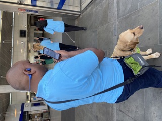 Sight Loss Council volunteer Haren trials the Aira app at Blackfriars station