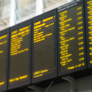 Flying Swiftie displayed on departures board concourse at King's Cross